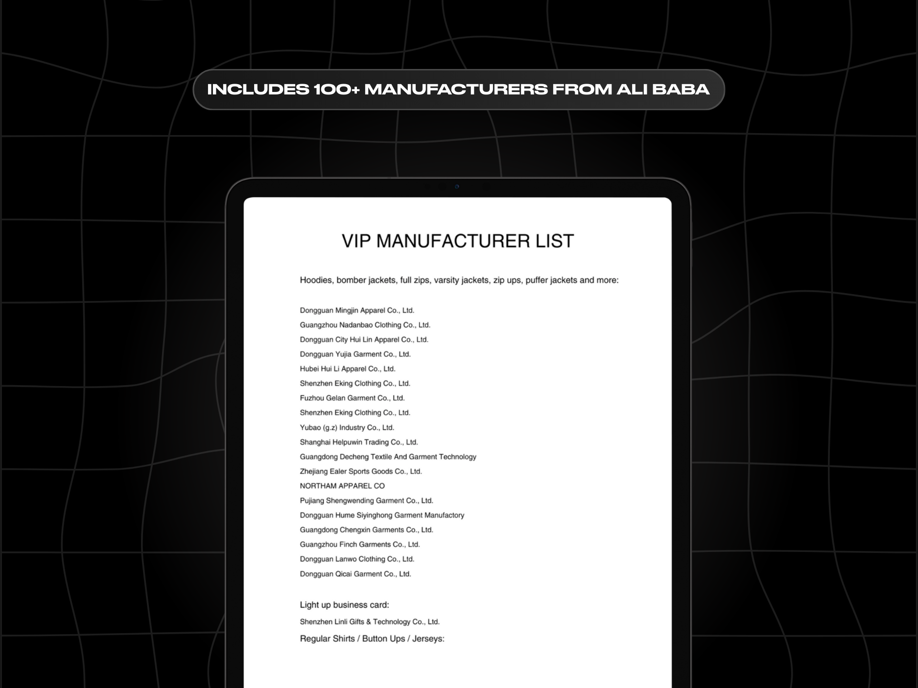 VIP MANUFACTURING LIST